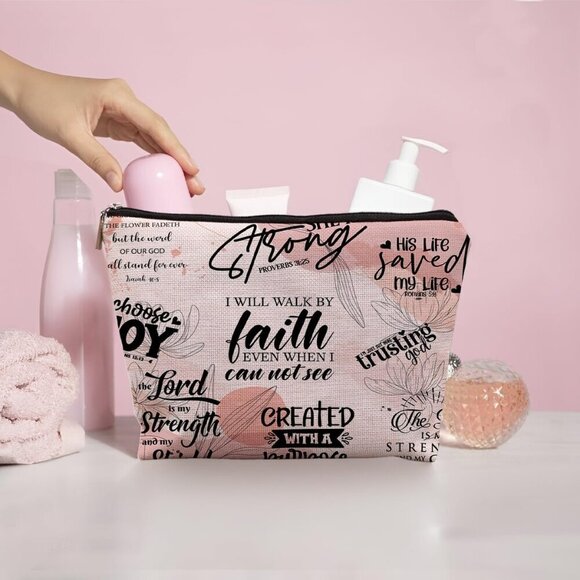 Inspirational Christian Makeup Bag, Christian Gifts for Women, Bible Verse Gifts - Picture 4 of 5